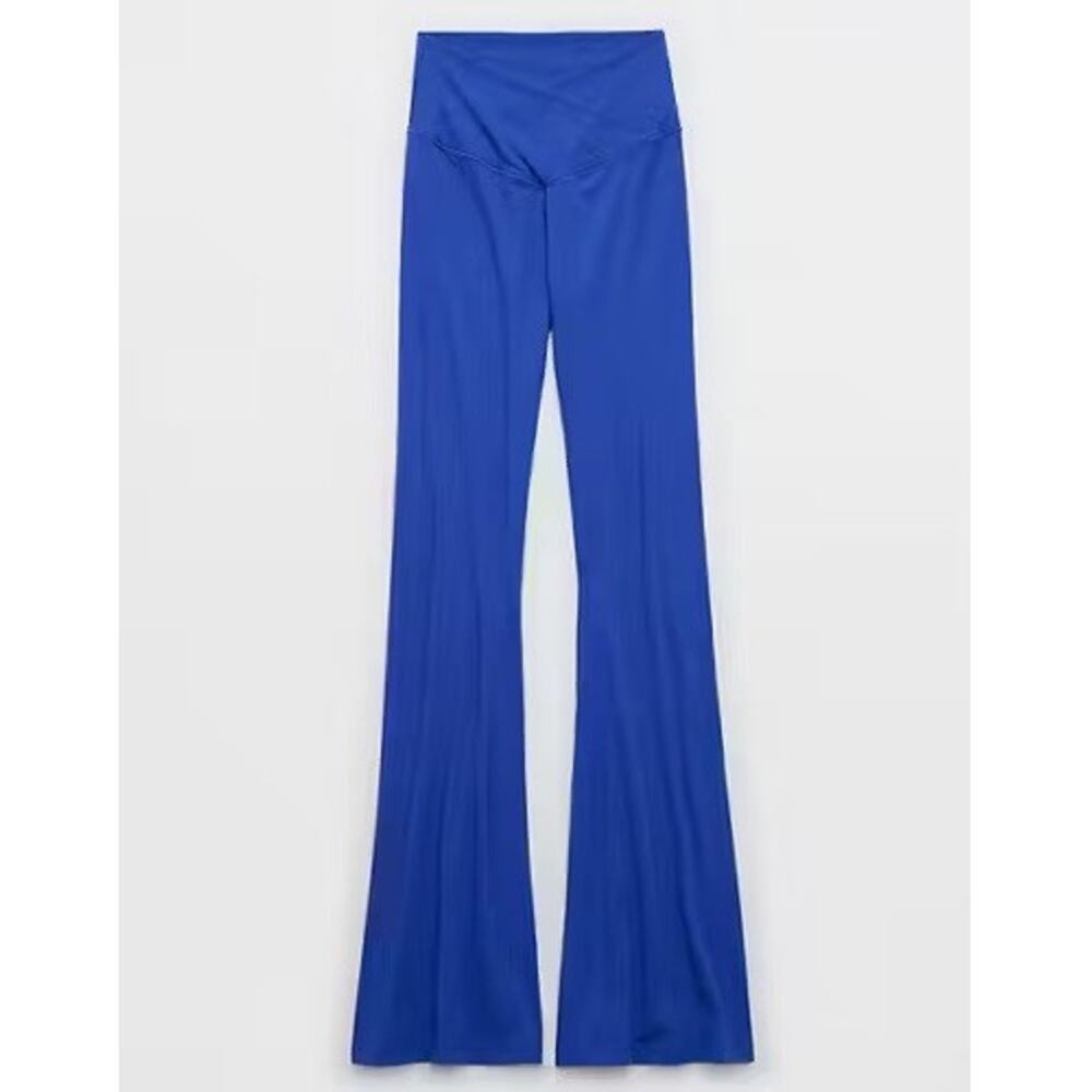 Aerie OFFLINE Real Me High Waisted Crossover Flare Pants Leggings Small Blue